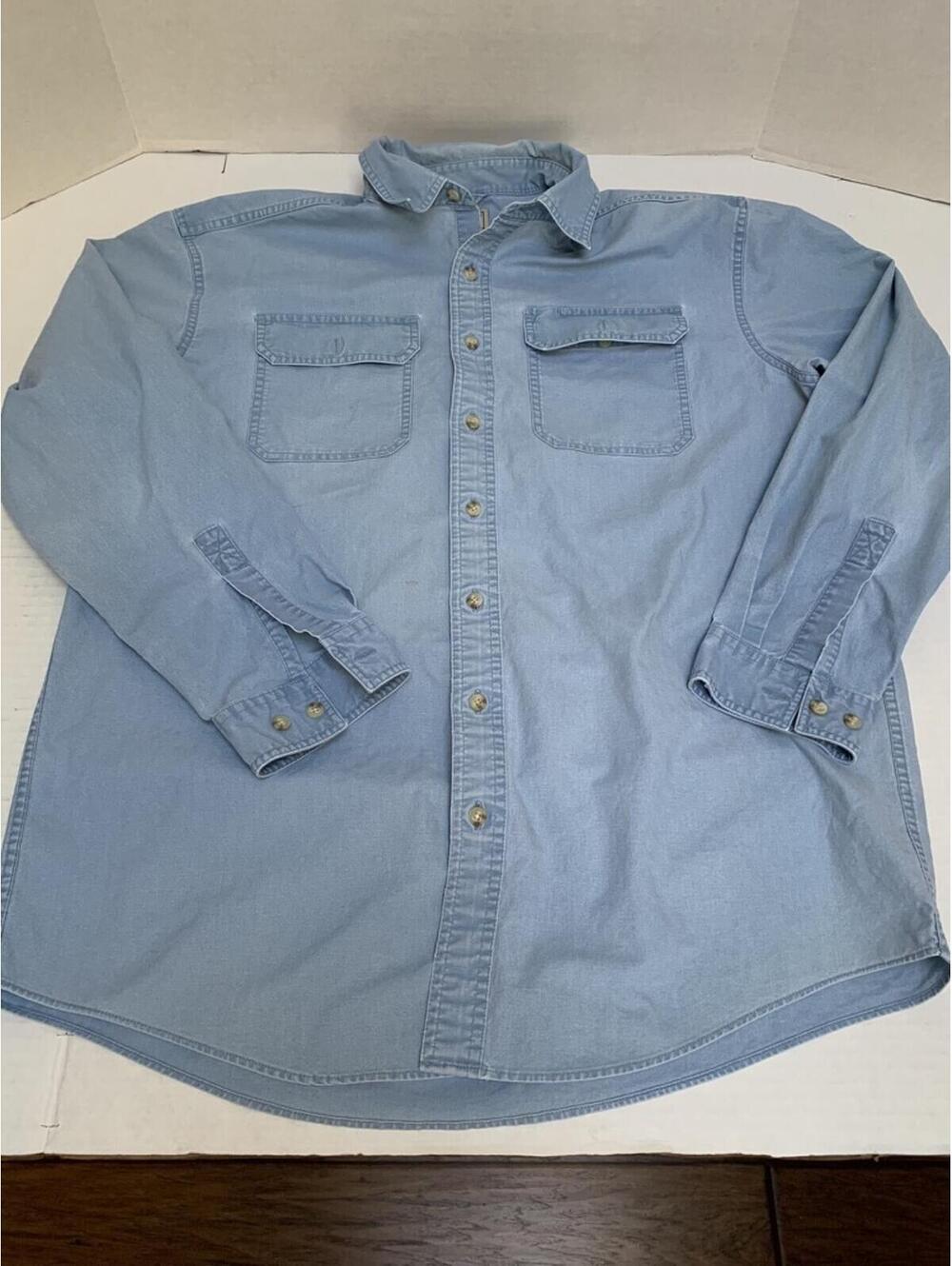 LL Bean Mens Size Large Tall Lightwash Cotton Denim Long Sleeve Shirt